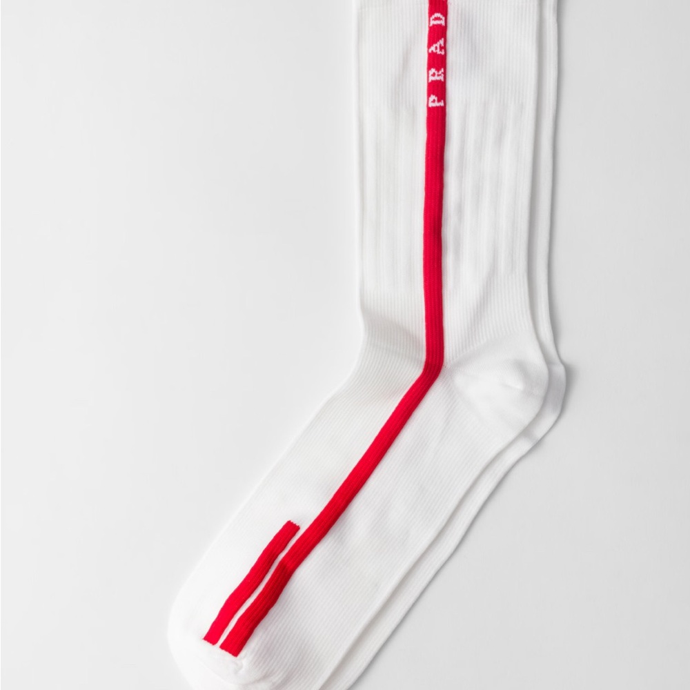 Prada unisex White and Red Athletic Socks